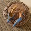 Tendencia de Moda Europea y Americana Zapatos de Tacón de Aguja Punta Fina Primavera y Otoño Nuevo Diseño Elegante Versátiles Sandalias de Tacón Alto de Mezclilla