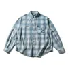 Rumen American Trendy Casual Versátil Camisa de Cuadros Rasgada para Hombre Otoño Pareja Estilo Holgado Perezoso Camisa de Mezclilla