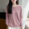 Suéter de punto minimalista de alta gama con cuello redondo y manga larga para mujer, otoño, tacto de alta calidad, suave y pegajoso, prenda base holgada, top de talla grande