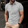 2025 Nueva Camisa Polo de Verano para Hombre Europea y Americana Color Sólido Estampado Digital Cuello Solapa Manga Corta Cremallera Camiseta Tops para Hombre