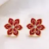 Brincos de Flor de Ameixa com Gotejamento de Óleo e Zircônia, Estilo Chinês Floral Elegante para Mulheres, Adequado para o Dia a Dia, Exquisitos, Direto da Fábrica de Origem