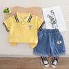 Traje de Polo de Manga Corta Guapo para Niño Pequeño Ropa Delgada Nueva de Verano 2025 Pantalones Cortos de Mezclilla para Niños
