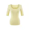 692-Camiseta Estilo Europeu e Americano Garota Picante Gola U Manga Média para Mulheres Nova Coleção Primavera e Verão 2026 Sexy Slim Fit Camiseta Básica Top