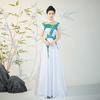 Vestido de Noite Branco Estilo Chinês para Mulheres, Elegante para Banquete, Roupa Clássica Elegante para Performance de Festa, Saia Longa de Apresentadora, Aparência Emagrecedora