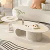 Mesa de centro de pizarra con forma ovalada para sala de estar, moderna, de alta gama, simple, adecuada para espacios pequeños, estilo crema, popular en línea