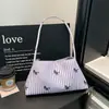 Bolso de Hombro Rayado con Bordado de Poni, Nuevo Bolso de Hombro Suave para Viajes de Primavera y Verano, Bolso de Mano Versátil de Gran Capacidad Casual