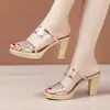 Sandalias Abiertas Color Dorado para Mujer con Tacón Grueso y Suela Gruesa, Moda Verano 2026, Talla Grande, Tira Transparente Única