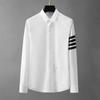 Camisa de Manga Larga para Hombre con Cinta Negra de Cuatro Barras, Estilo de Negocios de Alta Gama, Versátil, Fresca y Atractiva, Camisa Casual sin Planchar