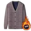 Casaco Cardigan de Tricô Espessado com Forro de Lã Outono e Inverno para Homens de Meia-Idade e Idosos Decote V Pai Solto Suéter Masculino V