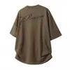 Camiseta de Algodão Puro com Manga Curta e Fenda nas Costas para Homem, Marca Tendência de Verão, Camiseta Casual Estilo Americano com Estampa de Meia-Manga Q