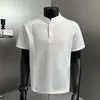 Camisa Polo Retro Americana para Hombre con Cuello Henry de Manga Corta, Camiseta de Verano de Manga Corta con Hombro Normal, Cuello Alto, Top Desestructurado de Media Manga