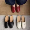 Pantuflas Retro de Tres Colores con Puntera para Mujer, Estilo Nuevo, Costura Completa en Cuero por Dentro y por Fuera, Zapatos Mula Planos de Punta Redonda