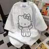 100% algodón puro, lindo diseño de Hello Kitty, camiseta de manga corta estampada, top de verano holgado para hombres y mujeres, un estilo único y casual