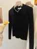 Suéter tejido de cuello polo gris estilo francés para mujer, capa base de otoño, suéter fino, top vintage de cuello desplegable