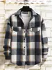 Camisa de Franela a Cuadros Cepillada de Manga Larga Ajustada de Venta Caliente Otoño e Invierno 2024 para Hombre
