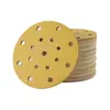 Disco de Soporte para Lija de 6 Pulgadas con 17 Agujeros, Disco de Soporte para Lija de 5 Pulgadas con 6 Agujeros, Hoja de Lija para Pulir Pintura Automotriz de 150 mm, Disco de Lijado Seco Amarillo con Respaldo de Tela Abrasiva