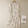 Vestido de Verão 2026 Novo Estilo Chinês de Algodão e Linho Estampado Estilo Artístico Suave Que Valoriza a Silhueta