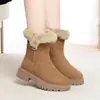 Botas de neve femininas, botas curtas, nova coleção de inverno 2026, botas curtas estilo coreano, quentes e forradas com fleece, botas de cano médio com sola grossa e saltos robustos