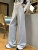 Pantalones Deportivos Grises Americanos para Mujer Primavera y Otoño 2025 Nuevos Holgados Adelgazantes Casuales Pantalones de Chándal Pierna Recta Pierna Ancha Modernos