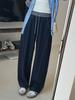 Pantalones casuales de mezclilla azul vintage, moda de principios de otoño, pantalones de mezclilla holgados, sencillos, de cintura alta y pierna ancha elásticos.