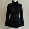 Abrigo de lana para mujer, ajustado, estilo retro universitario, con cuello alto y diseño de doble botonadura, adecuado para exportación transfronteriza de otoño e invierno