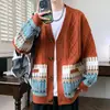 Cárdigan de Punto para Hombre Otoño e Invierno Estilo Americano Holgado Tejido Trenzado Chaqueta Suéter Estilo Pareja Cuello en V Estilo Perezoso Suéter para Hombre