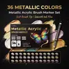 Cor Metálica Conjunto de Canetas Marcadoras Acrílicas com Tinta Líquida de 48 Cores Diário de Estudante Caneta de Desenho Dourada Pincéis Especiais para Pintura Metálica