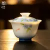 Juego de té de porcelana de jade color hielo Mojing, pintado a mano, cuenco de té, gaiwan, juego de té kung fu para uso doméstico, cuenco de ofrenda de té