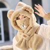 Conjunto de 2 peças de chapéu e cachecol inverno quente moda urso desenho animado pelúcia máscara chapéu terno fornecimento atacadista