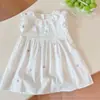LiquidaçãoNovo Vestido de Verão Estilo Coreano em Algodão Puro com Gola de Renda para Meninas, Vestido Fofo e Estiloso para Bebê Menina