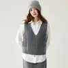 Chaleco de Cachemir Transfronterizo para Mujer Otoño Invierno Color Sólido Doble Cremallera Cuello en V Corto Chaleco Cardigan de Capa Superior
