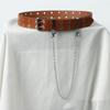 Cinturón de PU con doble hilera de agujeros de aire estilo punk transfronterizo para mujer, cinturón ancho con cadena de moda europea y americana para jeans decorativos de estilo coreano