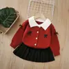 Chaqueta Suéter para Niñas 2025 Nuevo Traje de Punto Estilo Pequeño Aroma Solapa Traje de Falda para Niñas