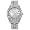 Reloj Hiphop Explosiones Europeas y Americanas Banda de Acero para Hombre Hiphop Diamantes Graduados Romanos Calendario Reloj de Cuarzo para Hombre