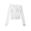 Primavera y Verano 2025 Nuevo Diseño de Camiseta Larga de Manga Larga Pura Spice Girl Costura Costura de Encaje Top de Hombro Inclinado