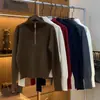 Suéter de malha com gola alta e meio zíper, estilo europeu, novo para o inverno de 2026, para mulheres, pulôver, anti-pilling, moderno