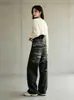 Calça jeans de brim lavada com estampa de letras desgastada, novo estilo de rua hip-hop vintage de outono, calça casual solta, moderna