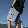 Verano 2026 Nuevos Shorts de Mezclilla Holgados de Estilo Hongkonés de Moda para Hombre con Cintura Elástica y Cordón