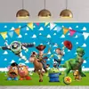 Telón de fondo de Toy Story de Dibujos Animados Suministros de Decoración para Fiesta de Cumpleaños Infantil Montaje de Escena Pancarta de Cumpleaños