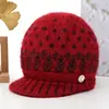 Gorro de Lana Cálido con Forro de Piel de Conejo para Mujer Otoño e Invierno, Gorro de Punto Grueso con Protección para Orejas y Frío para Personas de Mediana Edad y Mayores, Abuela