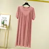 Vestido Casual de Modal de Manga Corta Talla Extra Grande para Verano Pijama para Casa Vestido Largo Holgado de Media Manga con Pliegues en V