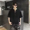 Camiseta holgada, estilo fino, con un diseño genial y único, top de cinco mangas, camiseta de manga corta de verano para hombre, jersey con cuello en V y corbata