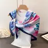 Lenço Grande Quadrado Estampado em Imitação de Seda Cetim, Estilo Fresco e Artístico, Lenço de Seda, Xale, Lenço de Cabeça, Protetor de Pescoço, Lenço de Pescoço, Lenço Decorativo Feminino