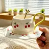 Juego de Taza y Platillo de Cerámica Pequeños Florales Pintados a Mano Caja de Regalo Estilo Ins Taza de Café Femenina Taza para el Té de la Tarde