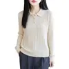 Camiseta Base de Lana Estilo Otoño e Invierno para Mujer, Top de Punto Trenzado con Cuello, Color Sólido Clásico, Suéter Versátil de Manga Larga para el Día a Día