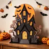 Artesanías de Madera de Halloween Transfronterizas Castillo Murciélago Decoraciones de Escritorio Configuración de Atmósfera del Festival de Fantasmas Letreros de Madera y Figuras de Pie para Casa Embrujada