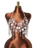 Top halter sexy estilo europeo y americano YYF con diseño de corte, lentejuelas y detalles de cadena metálica, perfecto para un look de chica hot en un bar o fiesta de baile