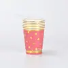Vasos de Papel Desechables Gruesos con Estampado Dorado de Lunares de Colores, Vasos de Agua para Cumpleaños en Fiestas en Casa, Vasos Biodegradables para Té de Leche