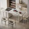 Conjunto moderno de mesa de centro e cadeiras em rocha estilo creme com chaleira integrada para varanda, estação de chá de salão de beleza e mesa de chá para uso doméstico