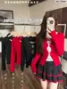 Camiseta Negra con Lazo Falso de Dos Piezas Manga Larga para Mujer Primavera 2026 Corte Ajustado Capa Interior Diseño de Encaje Patchwork Top